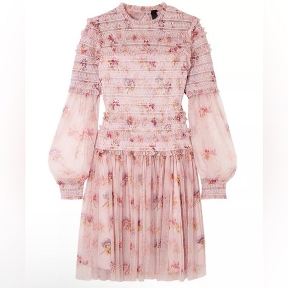 NEEDLE & THREAD Think Of Me Sequined Shirred Floral-Print Tulle Mini, Size 8 - Picture 4 of 16